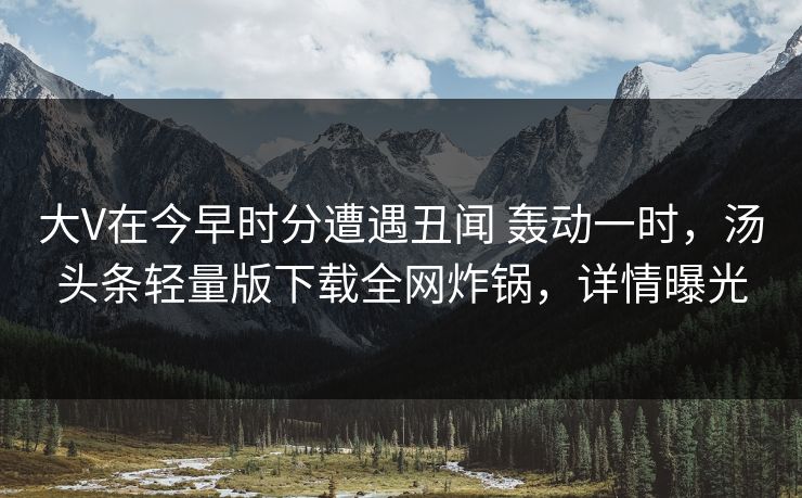 大V在今早时分遭遇丑闻 轰动一时，汤头条轻量版下载全网炸锅，详情曝光